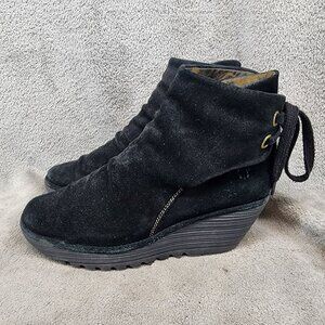 Fly London Shoes Womens Size EU 40 US 9.5 Black Wedge Ankle Boots *Read*